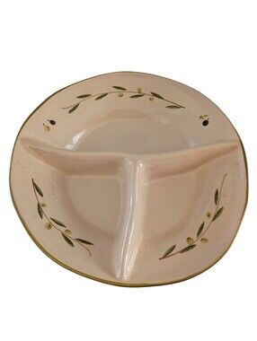 Noemi Ceramiche Handcrafted in Umbria Italy Vintage Divided Olive Branch Bowl